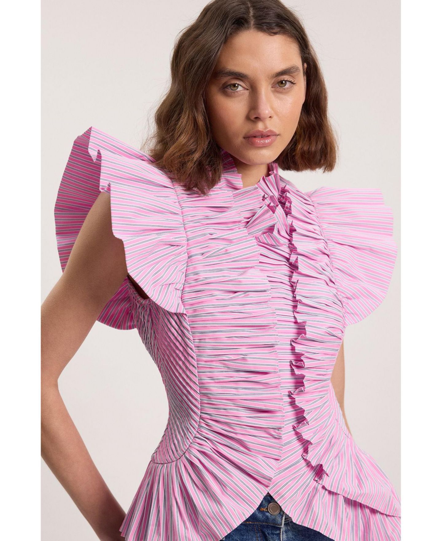 Женский топ Karen Millen High Neck Ruffle Sleeve, цвет: Розовый — фото 4