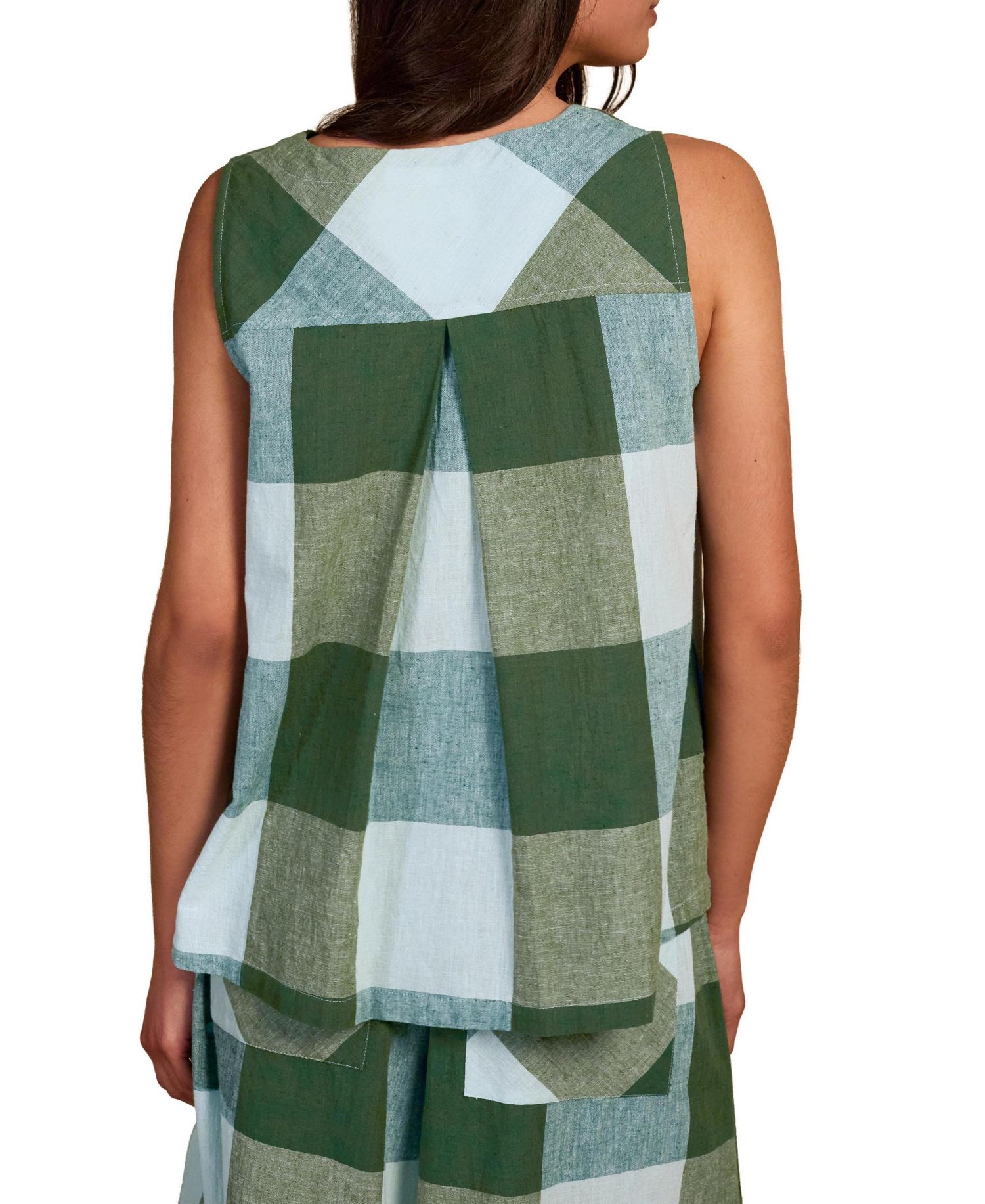 Women's Plaid Pleat-Back Sleeveless Blouse