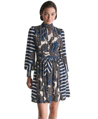 Women's High-Neck Long-Sleeve A-Line Dress