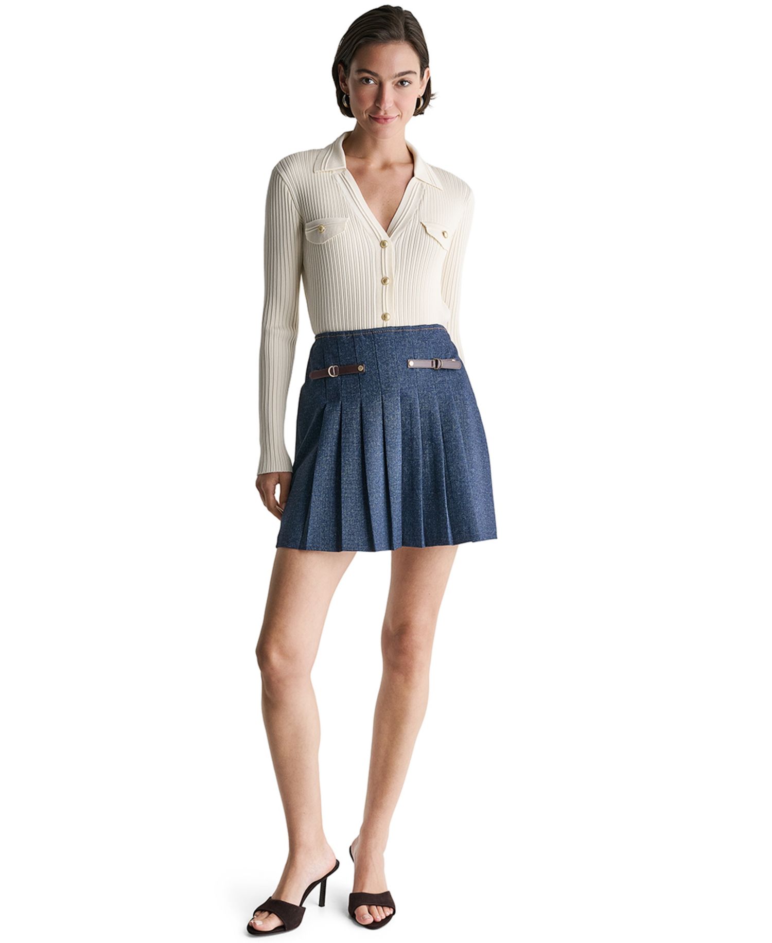 Women's Pleated A-Line Mini Denim Skirt