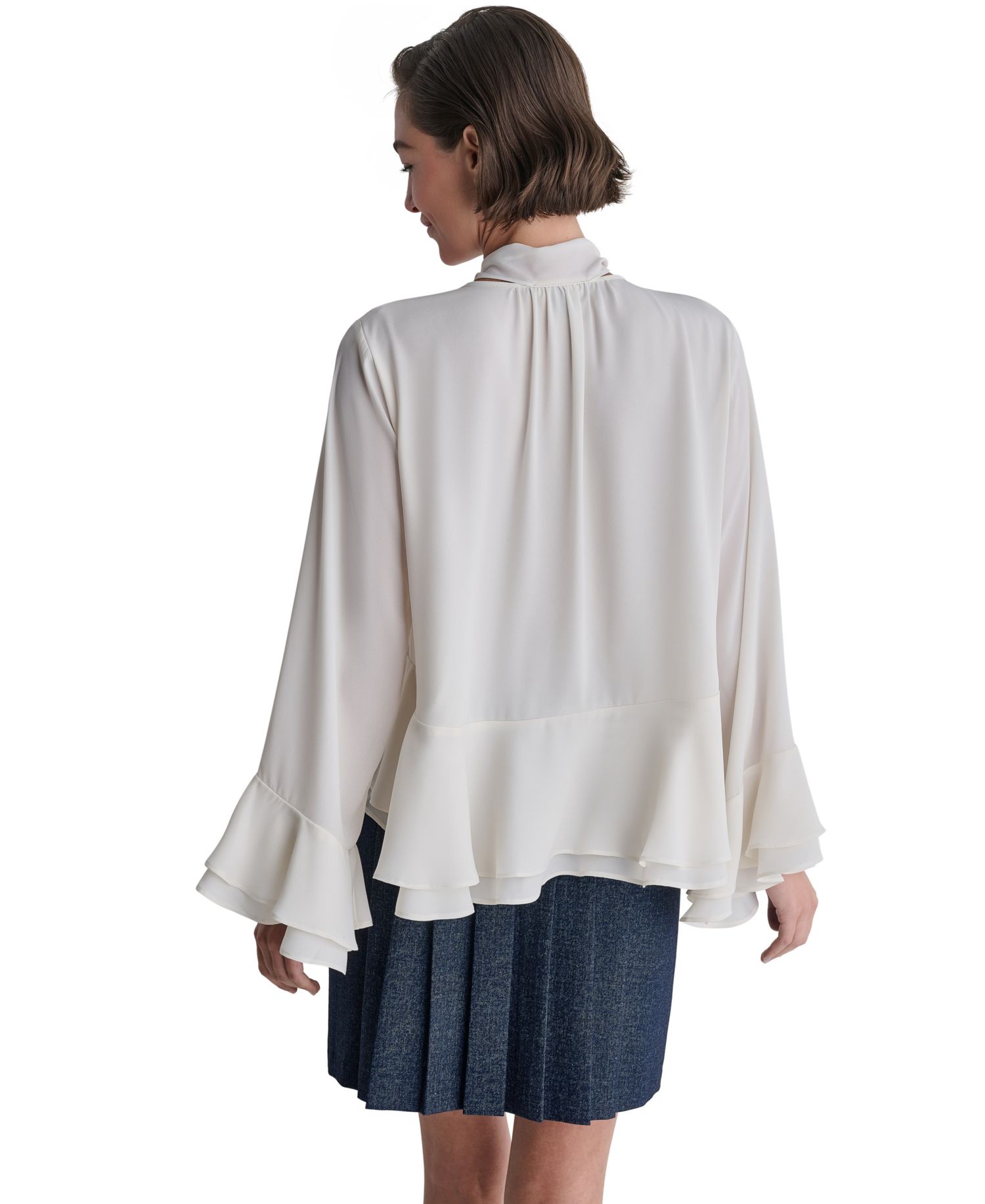 Women's Tie-Neck Long-Sleeve Ruffle Blouse