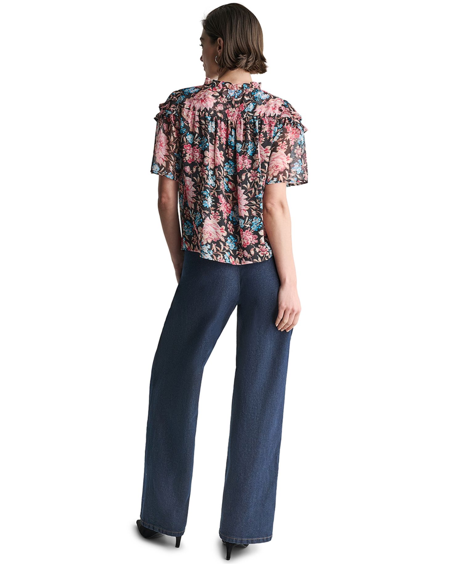 Women's Floral Sheer Ruffle-Detail Blouse