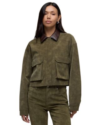 Women's Faux-Suede Utility Cropped Chore Jacket