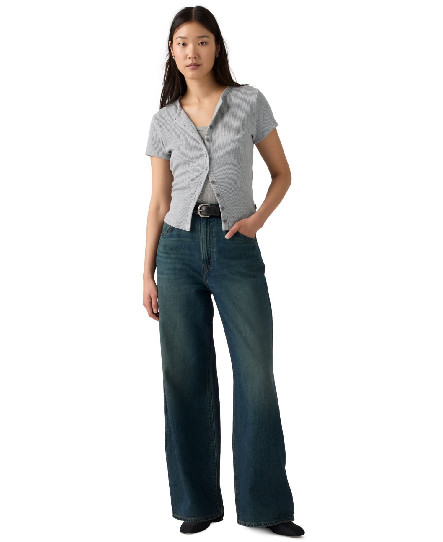 Women's Cinch-Waist Lightweight Baggy Jeans