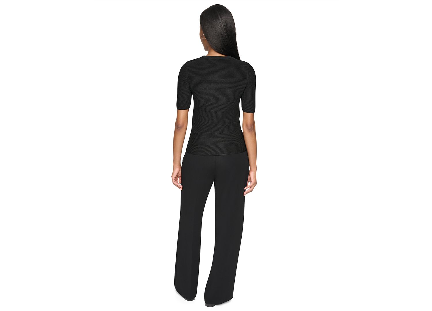 Women's Short-Sleeve Crewneck Ribbed Sweater
