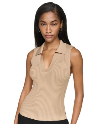 Women's Collared V-Neck Ribbed Knit Sweater