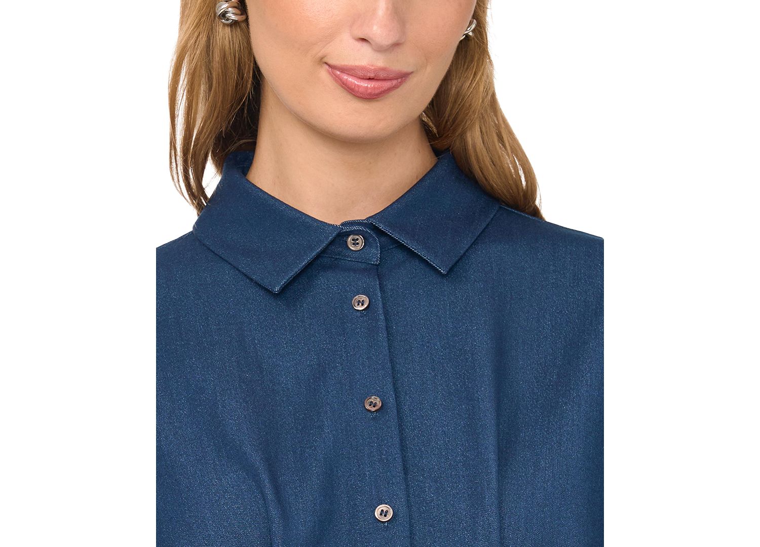 Women's Point-Collar Dolman-Sleeves Pleated-Waist Blouse