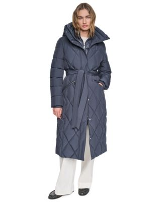 Women's Long Belted Quilted Puffer Coat