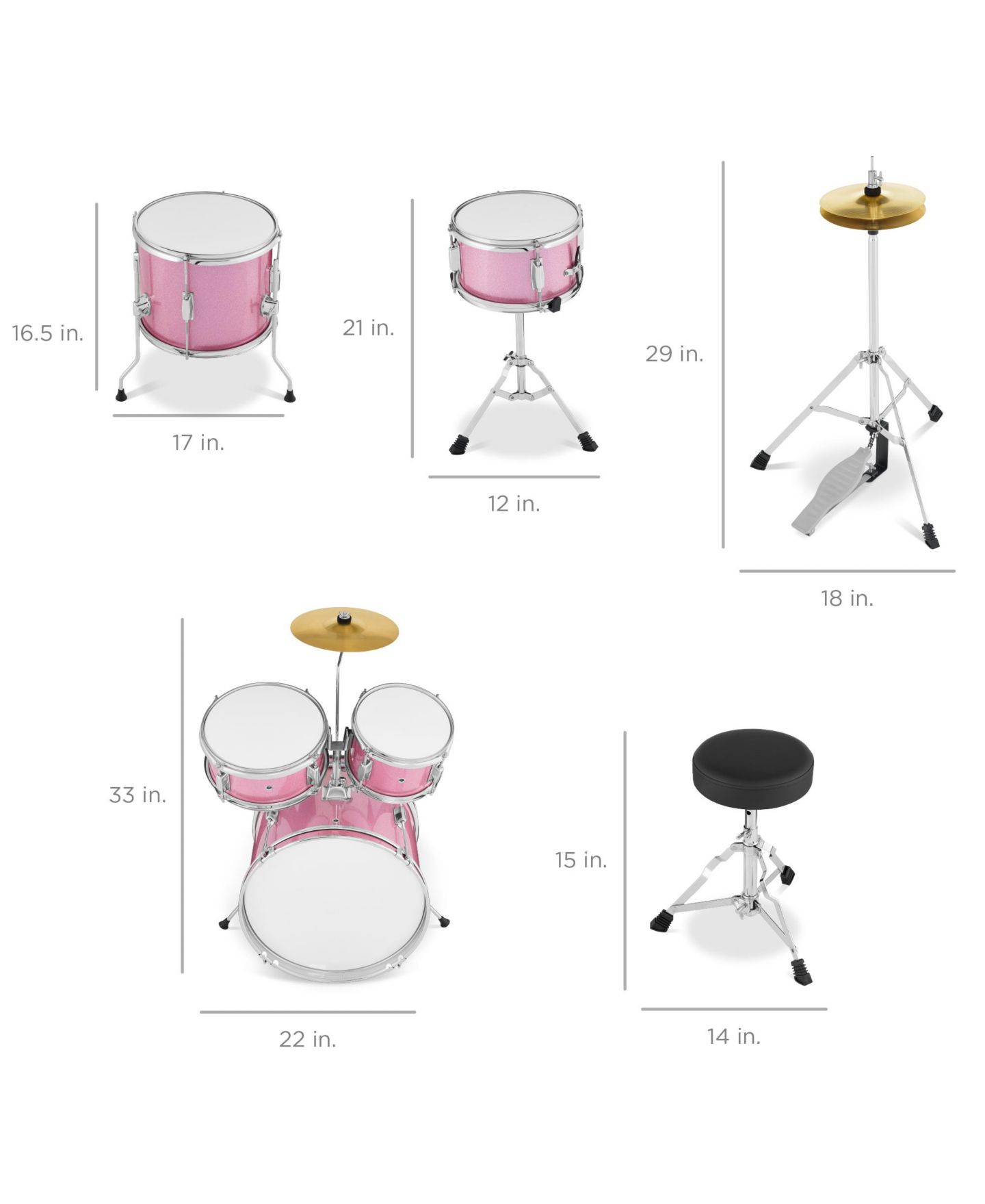 Детские игрушки Best Choice Products Beginner Wood 5-Piece Drum Set, Ages 3+, цвет: Розовый — фото 2