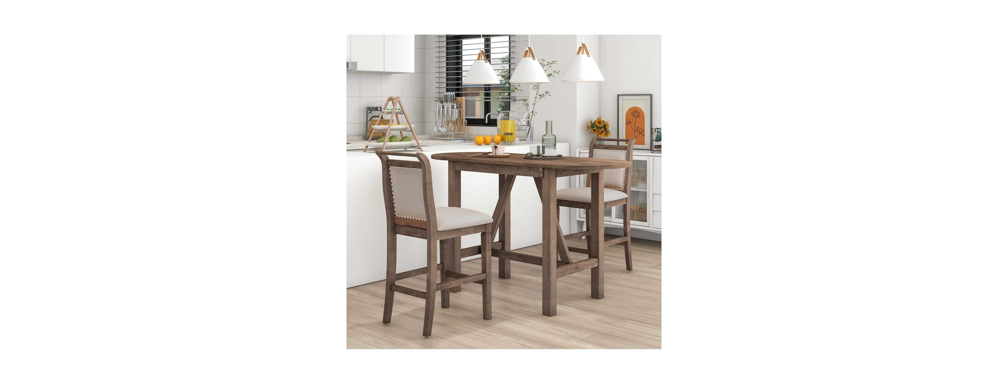 Streamdale Furniture 3-Piece Wood Counter Height Drop Leaf Dining Set with 2 Upholstered Chairs