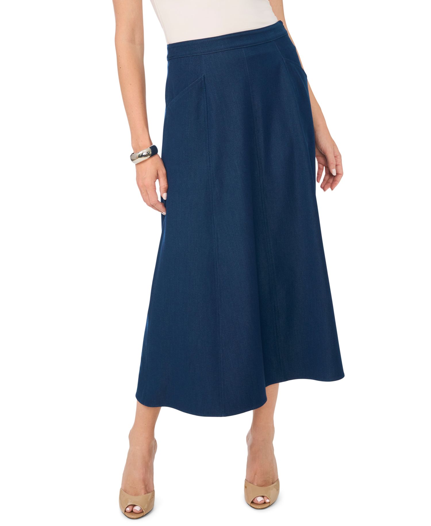 Women's High-Waisted A-Line Midi Denim Skirt