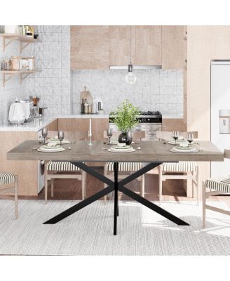 Retro Rectangular Stretch Dining Table with Storage, 55.11"-70.86