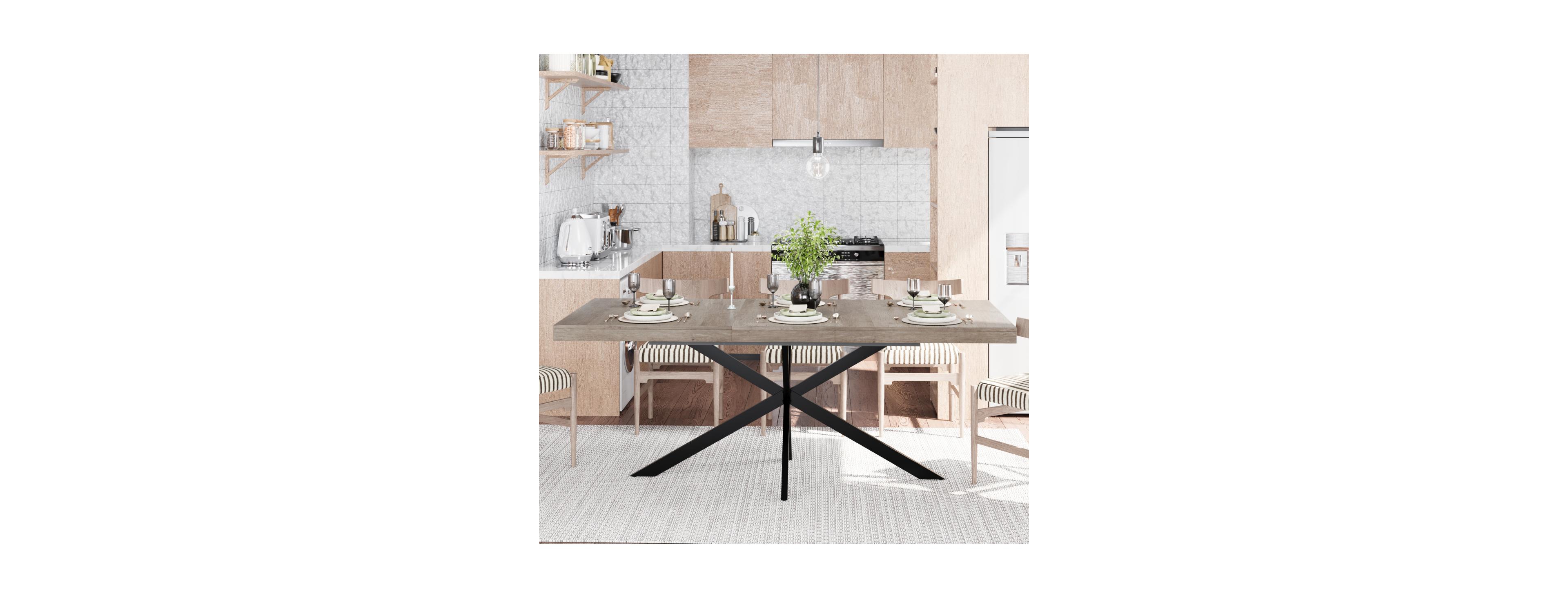 Streamdale Furniture Retro Rectangular Stretch Dining Table with Storage, 55.11"-70.86