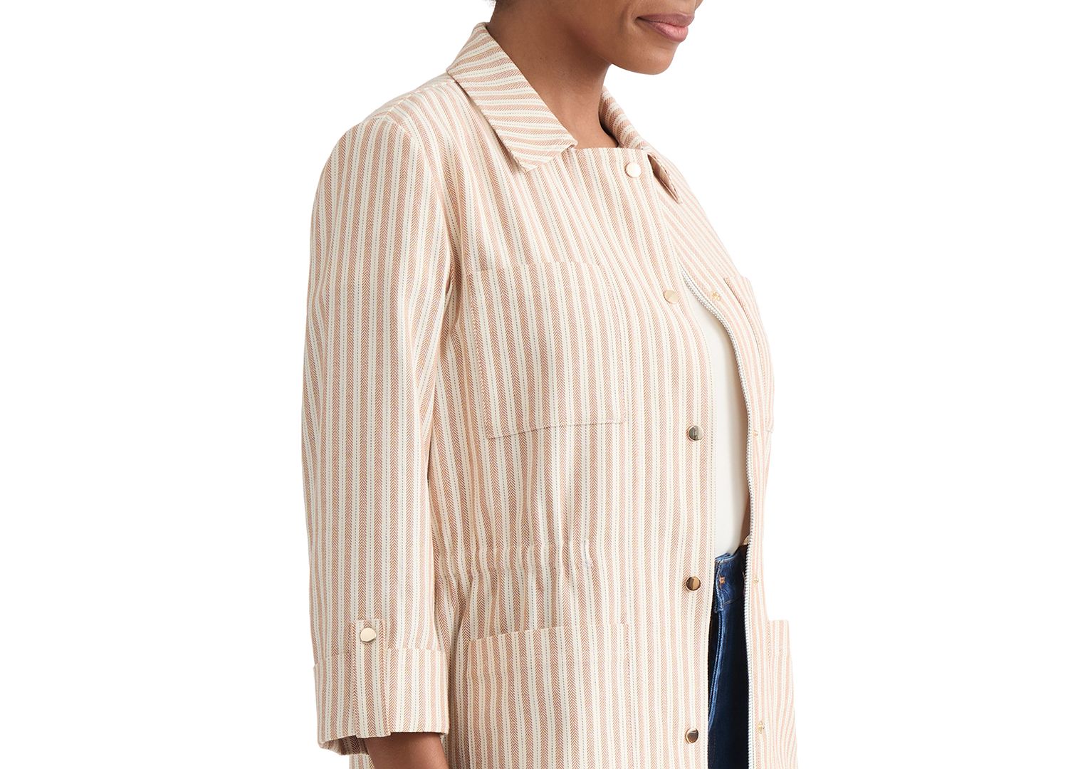Women's Herringbone-Stripe Cotton Patch-Pocket Anorak Jacket
