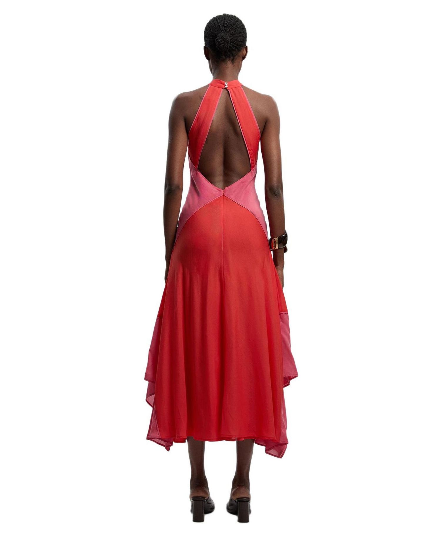 Women's Block Halter Midi A-Line Dress