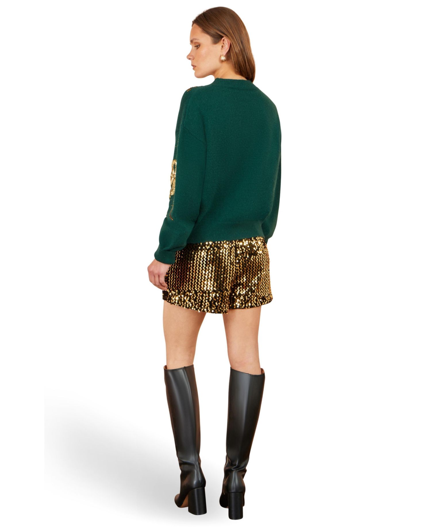 Women's Sequin Bow Long-Sleeve Knit Sweater