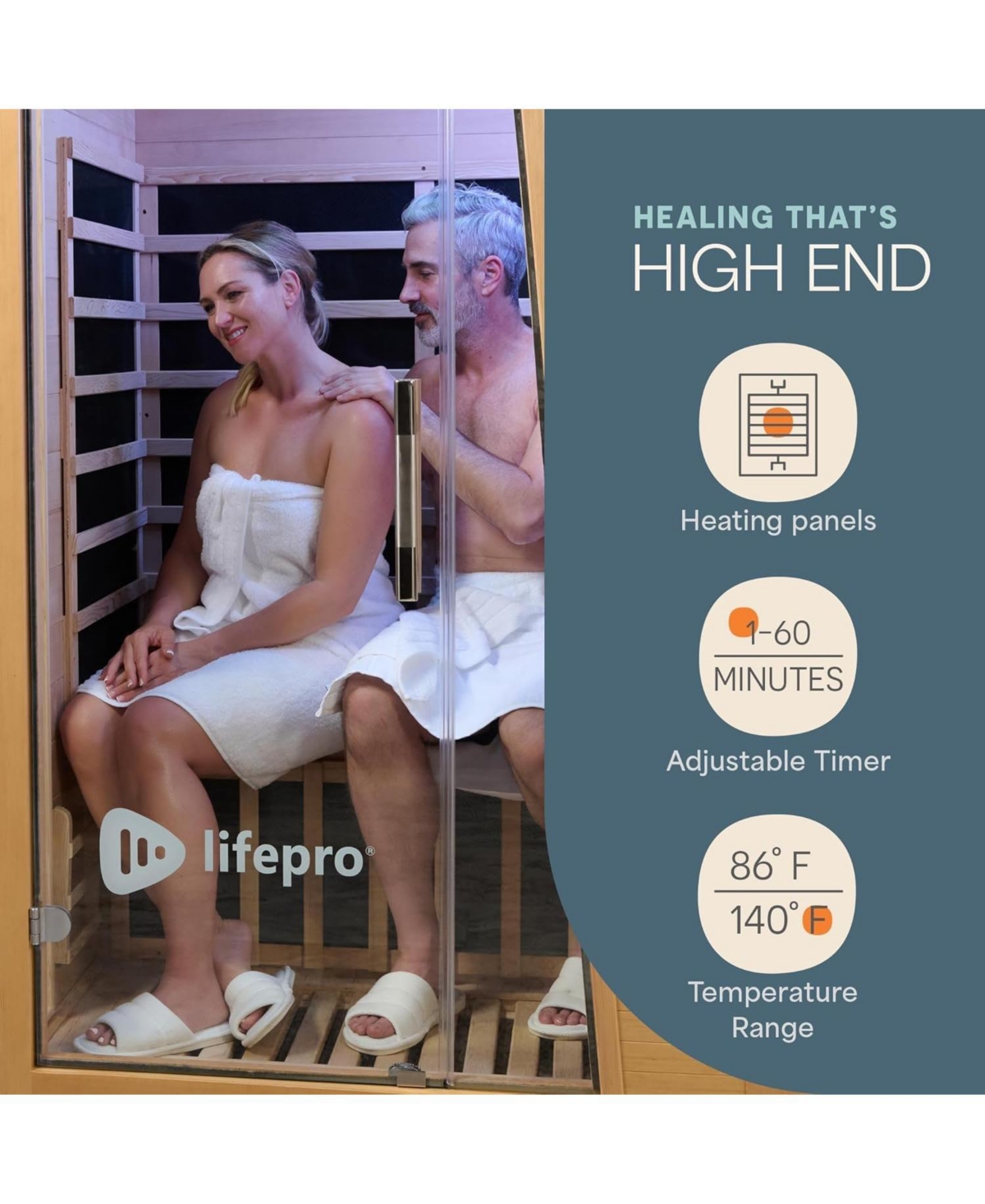 LifePro RejuvaCure Duet 2-Person Wooden Far Infrared Home Sauna with Chromotherapy, Bluetooth Speakers & Canadian Hemlock Construction