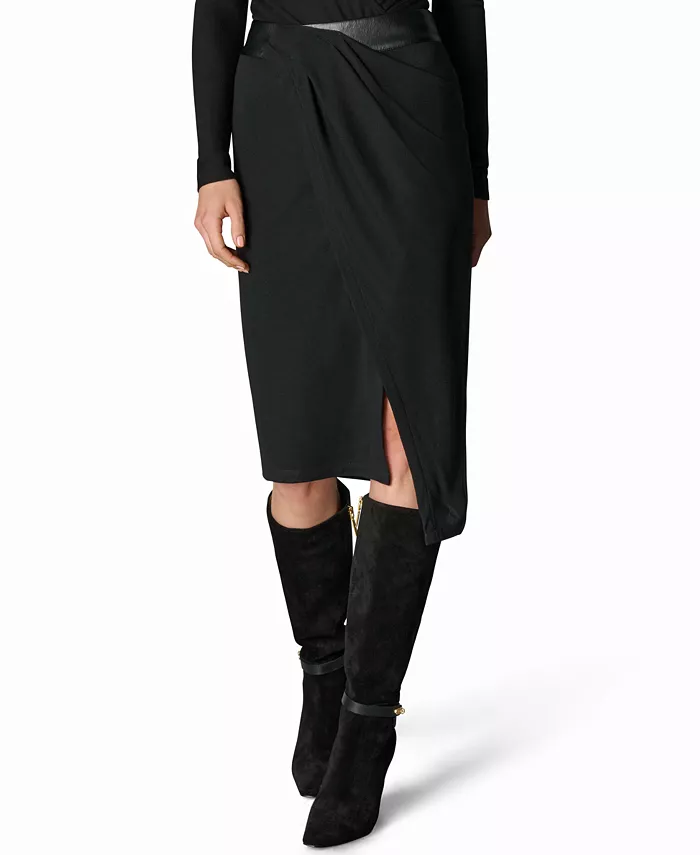 Women's Wrap High-Waisted Mixed-Media Midi Skirt