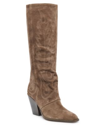 Women's Janaya Embroidered Contrast Stitch Block Heel Tall Western Boots