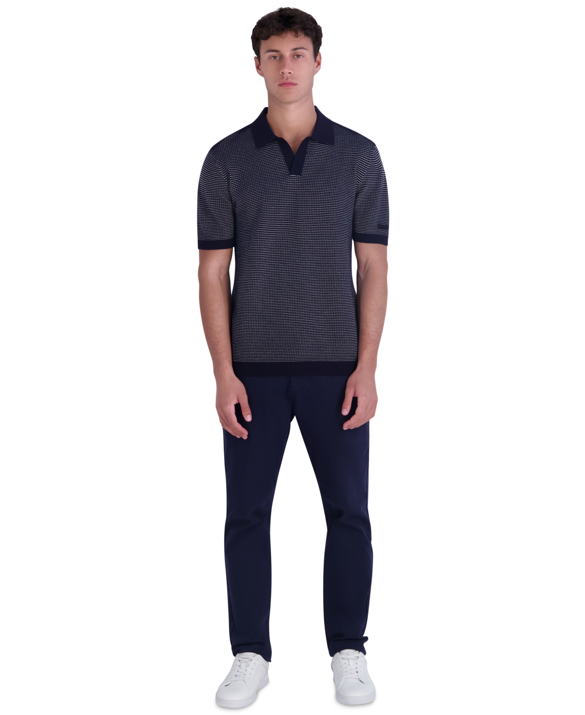 Karl Lagerfeld Paris Men's Johnny Collar Textured Polo Sweater