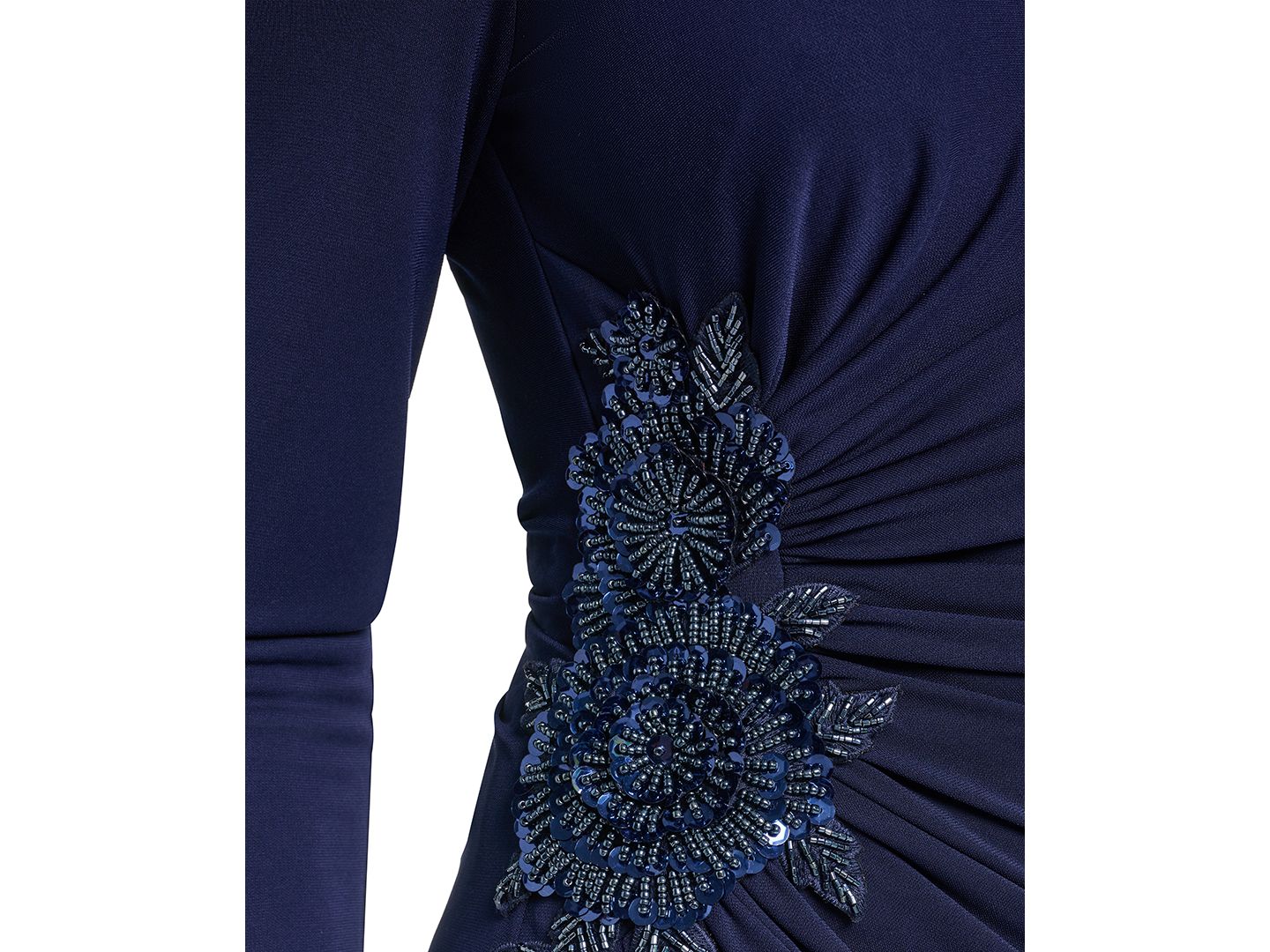 Женские платья Eliza J Side Ruched Sleeve Gown Long Sleeve Sequin, цвет: Тёмно-синий — фото 4