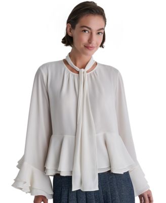 Women's Long-Sleeve Tie-Neck Layered Cuff Blouse