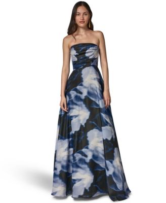 Women's Printed Organza Strapless Gown