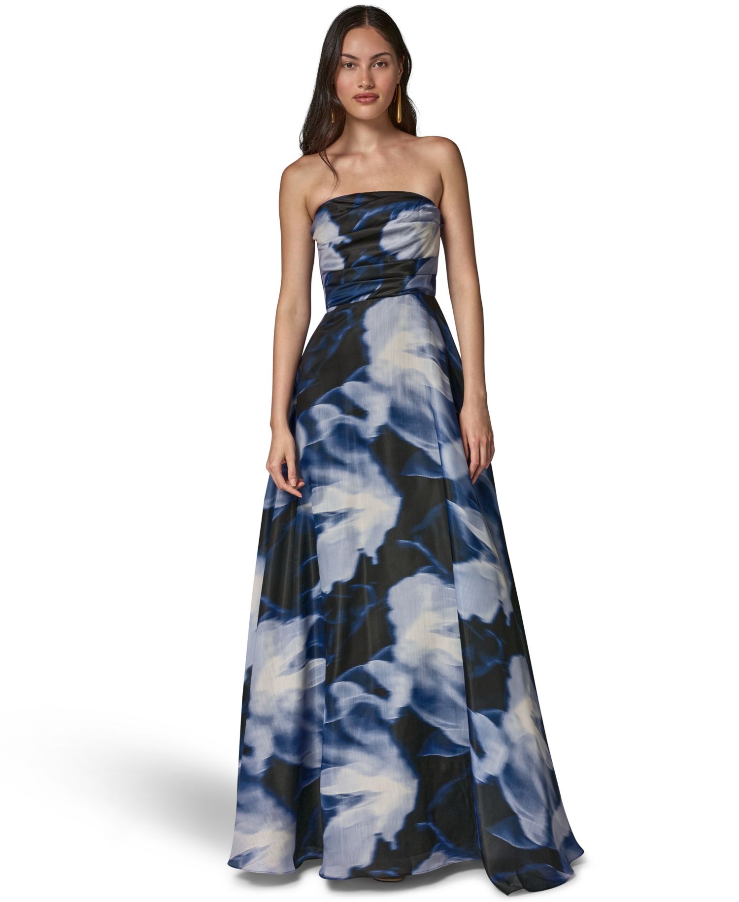 Women's Printed Organza Strapless Gown