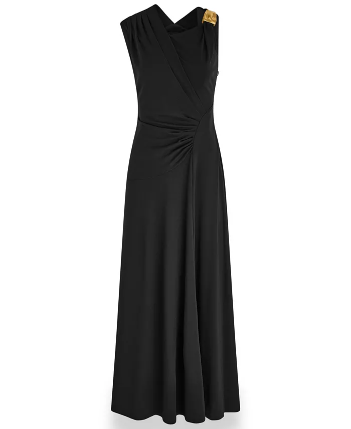 Women's Asymmetrical-Neck Draped Sleeveless Gown - thumbnail 5