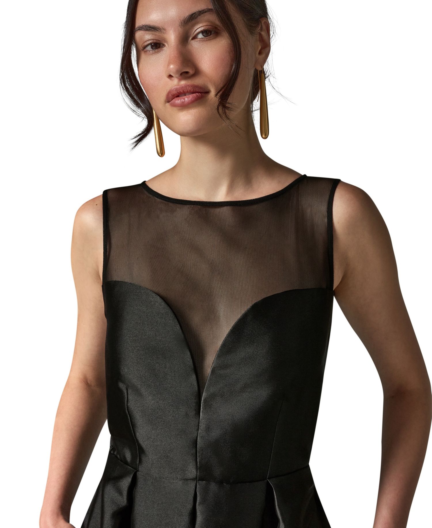 Women's Sleeveless Pleated Illusion-Neckline Gown