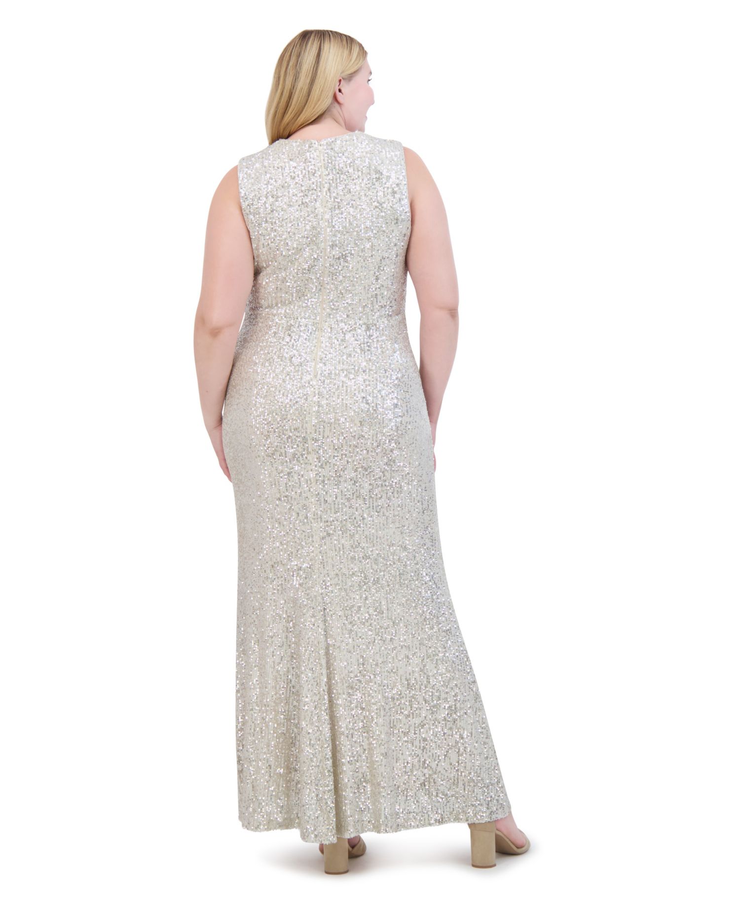 Plus Size Sequin Cowl Neck Sleeveless Gown