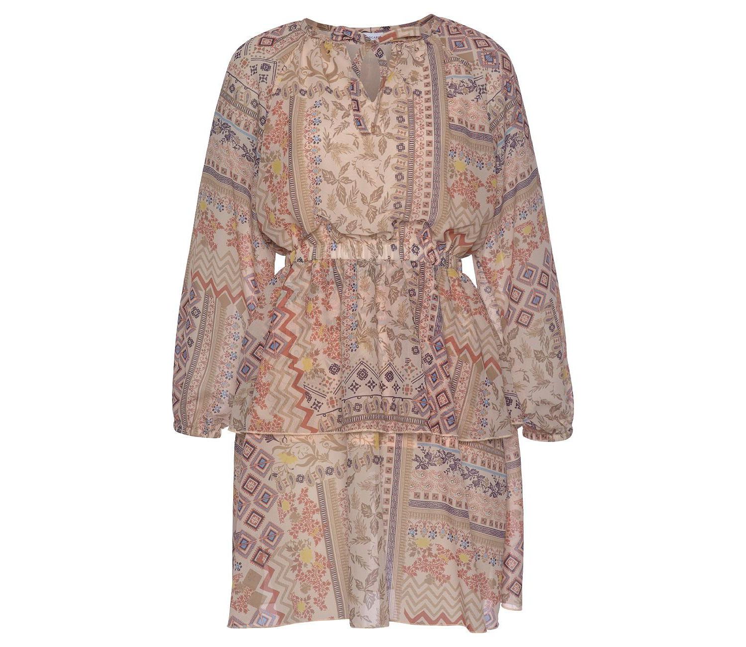 Women's Printed Tie Neck Ruffle-Trim V-Neck Short Dress