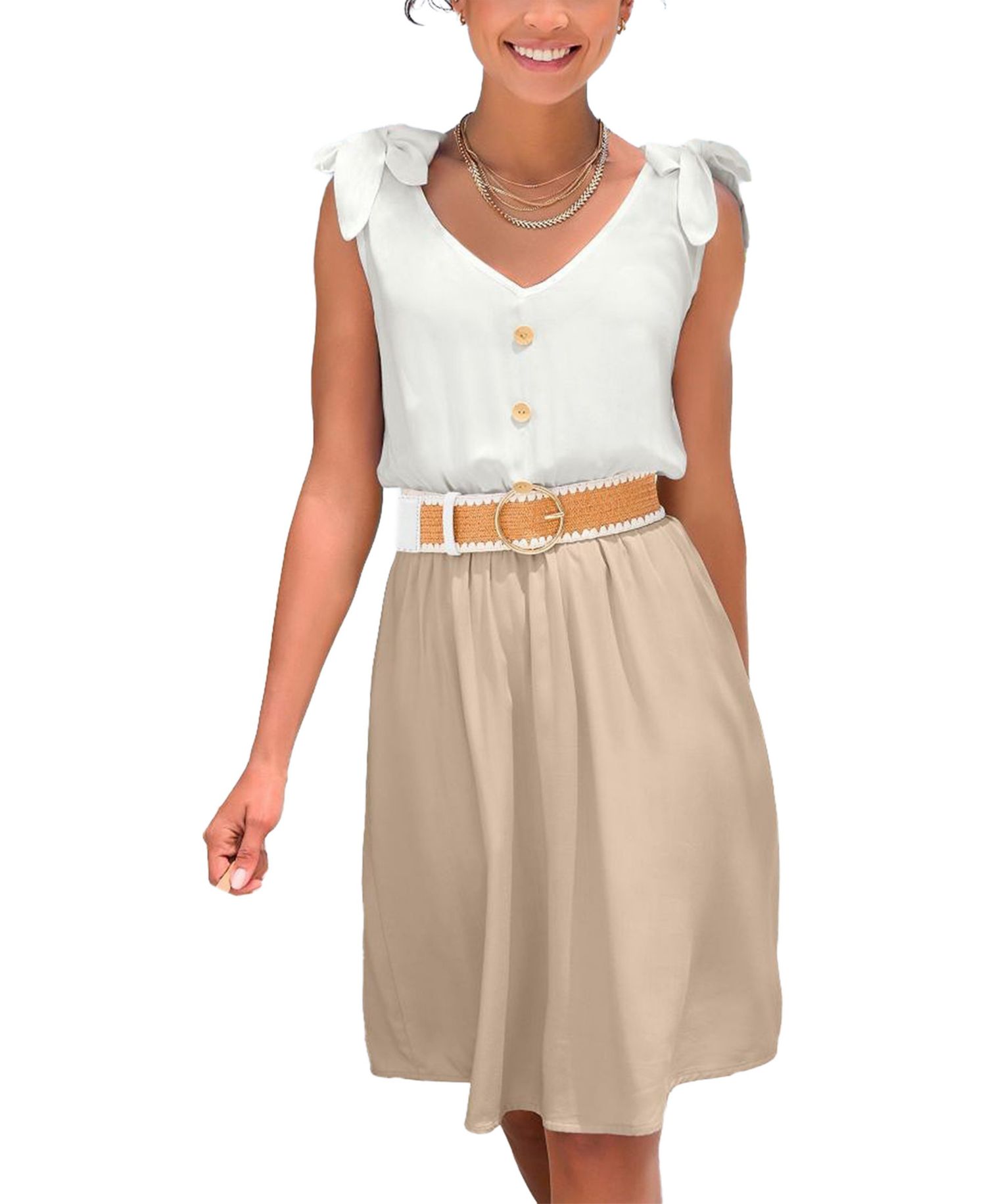 Women's Viscose 2-In-1 Fit-and-Flare V-Neck Elastic-Waist Short Dress