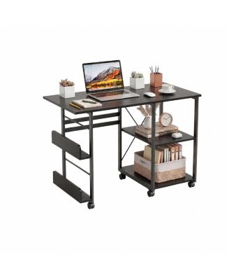 31.5" Black Rolling Folding Desk with Storage Shelf and Side Organizer, Space-Saving Computer Table