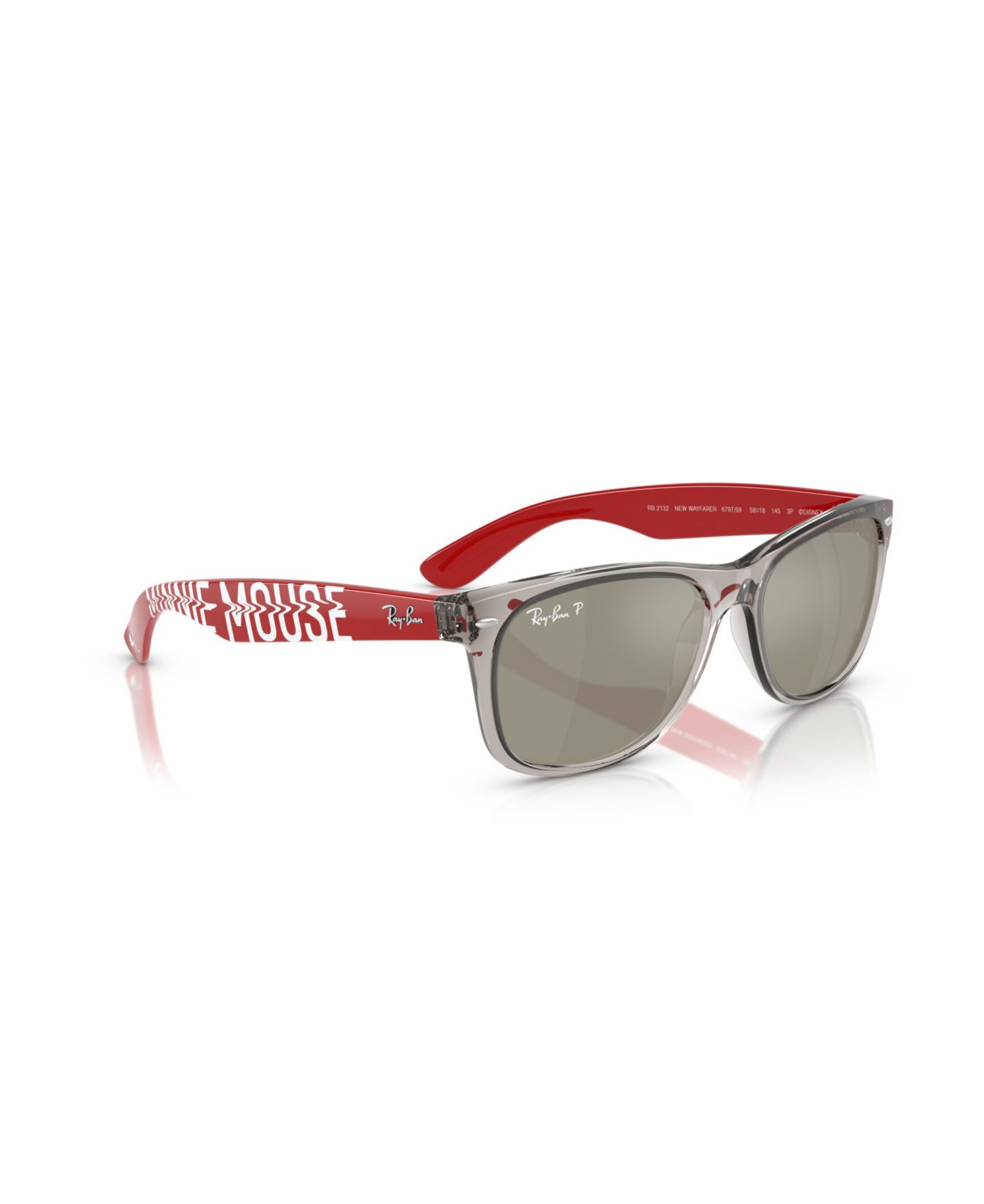 Солнцезащитные очки Ray-Ban Unisex Polarized Disney Sunglasses, New Wayfarer RB2132, цвет: Прозрачный серый — фото 7