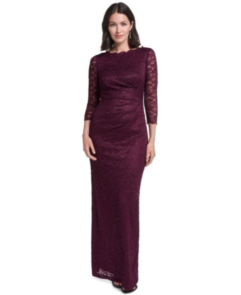 Женское платье Jessica Howard Petite 3/4-Sleeve Side-Tuck Lace Gown, цвет: Винный