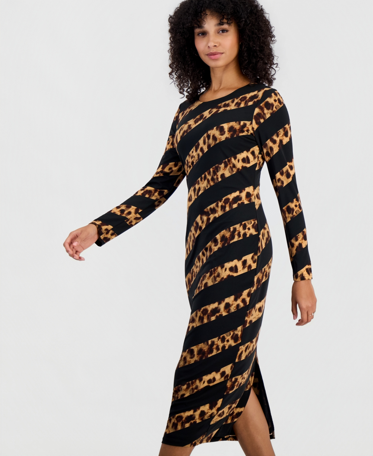 Sam Edelman Women's Leopard-Print Long-Sleeve Midi Dress