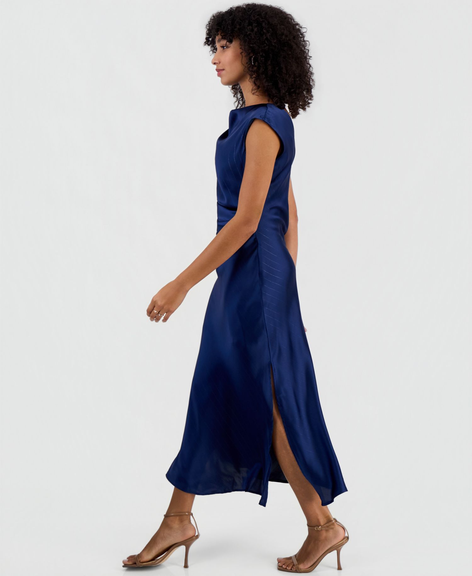 Women's Slim Max Lurex-Pinstripe Sleeveless Satin Maxi Dress
