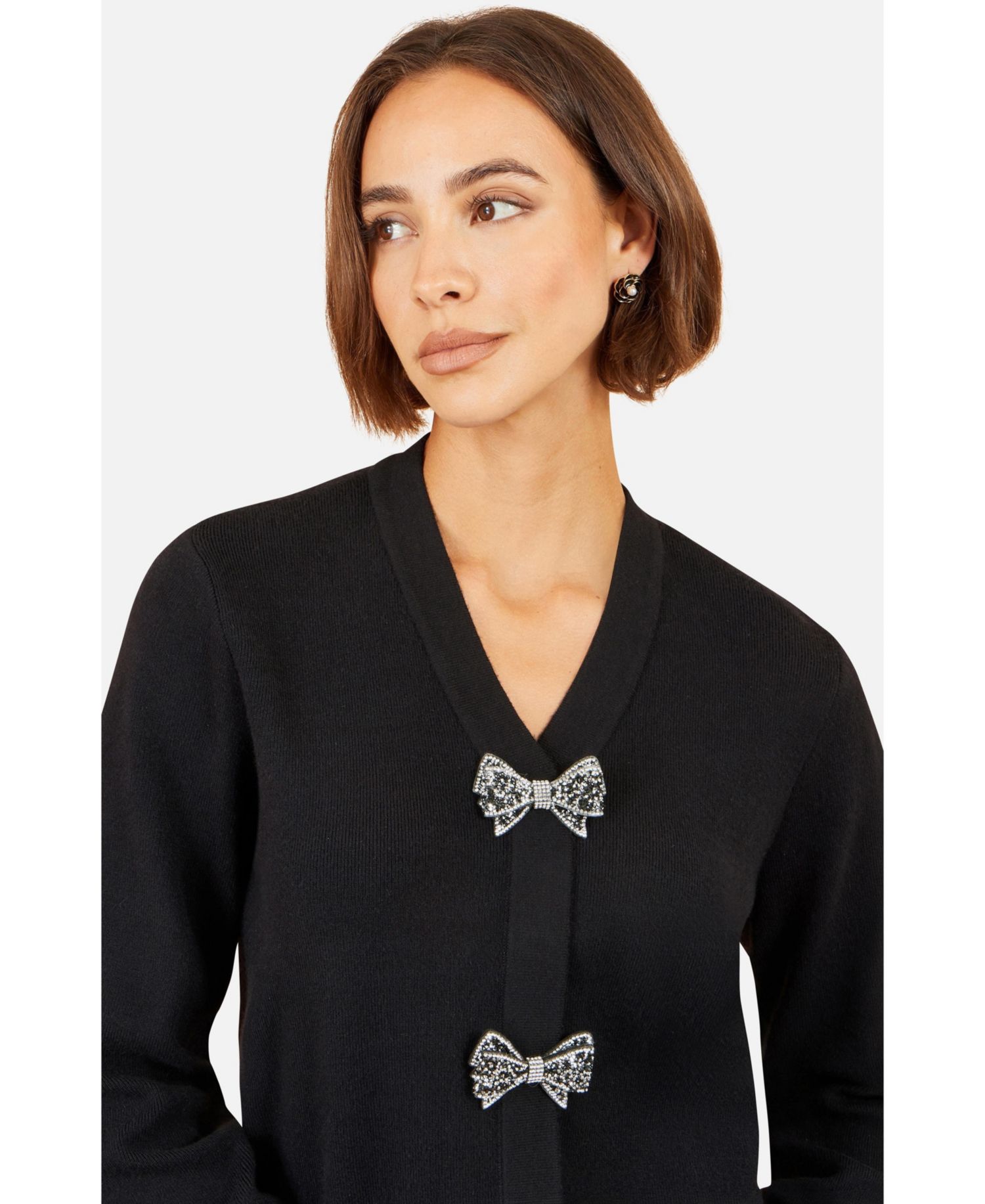Women's Sparkle Bow Cardigan V-Neck