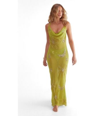 Women's Celestial Cowl Neck Embellished-Sequin Maxi Dress