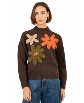 Women's Applique Flowers High Neck Jumper