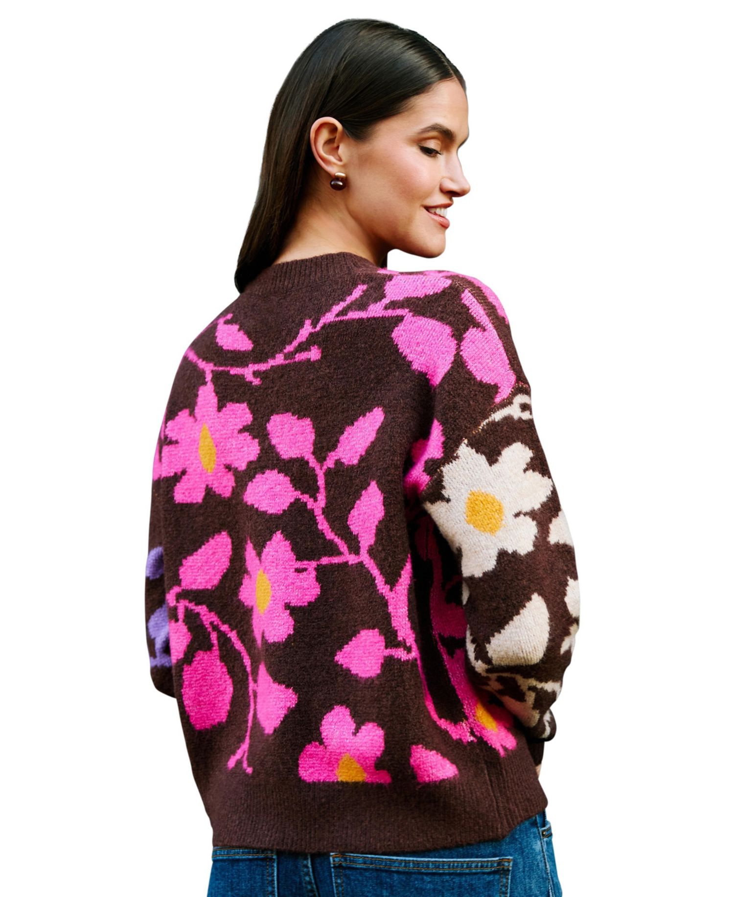 Women's Floral-Intarsia Relaxed-Fit Sweater