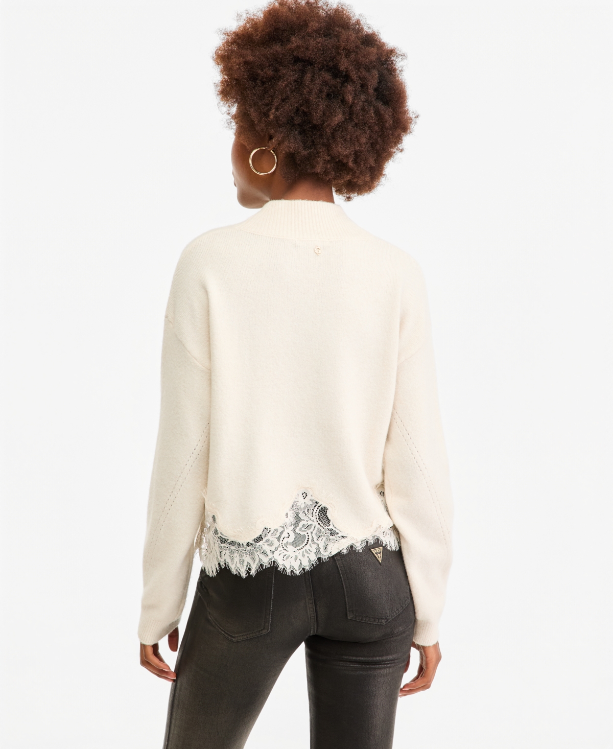 Guess Women's Hayden Mock Neck Long Sleeve Lace Sweater