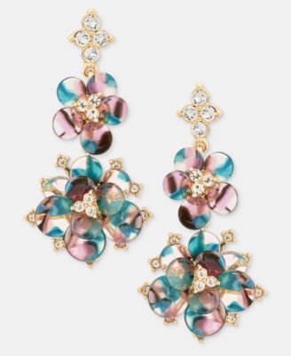 Stone Flower Motif Linear Earrings