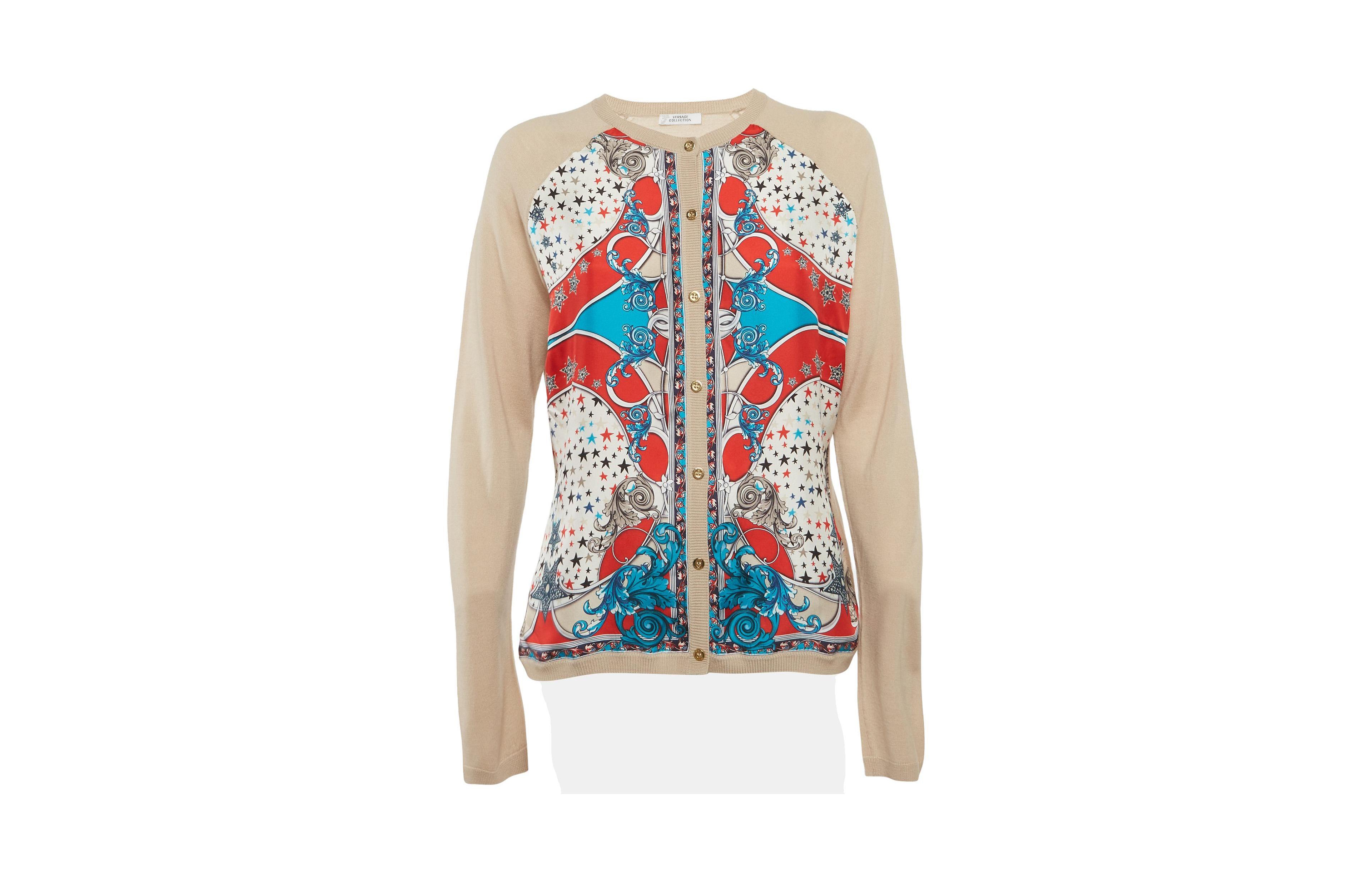 Pre-Owned Versace Women's Printed Silk And Knit Cardigan