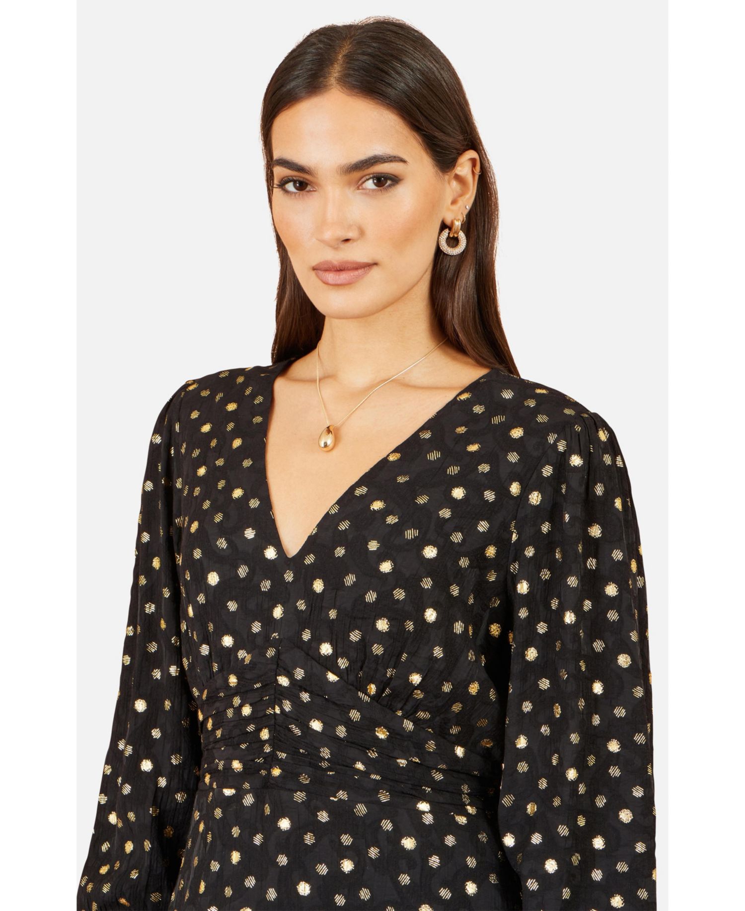 Women's Long Sleeve Foil Print Midi Dress