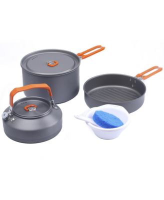 Portable Stackable Camping Cookware Set With Kettle Pans Spatula For Hiking Fishing