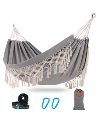 Portable Two-Person Cotton Camping Hammock with Tree Straps Carry Bag for Outdoor Patio Poolside