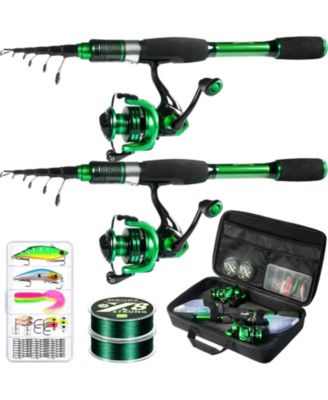 8 feet 2pack Fishing Rod Reel Telescoping Pole Travel Kit Carrier Bag Freshwater Saltwater