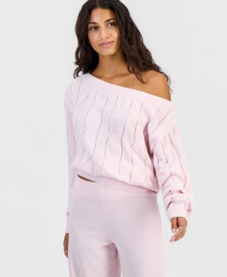 Juniors' Cable-Knit Off-the-Shoulder Slouchy Sweater
